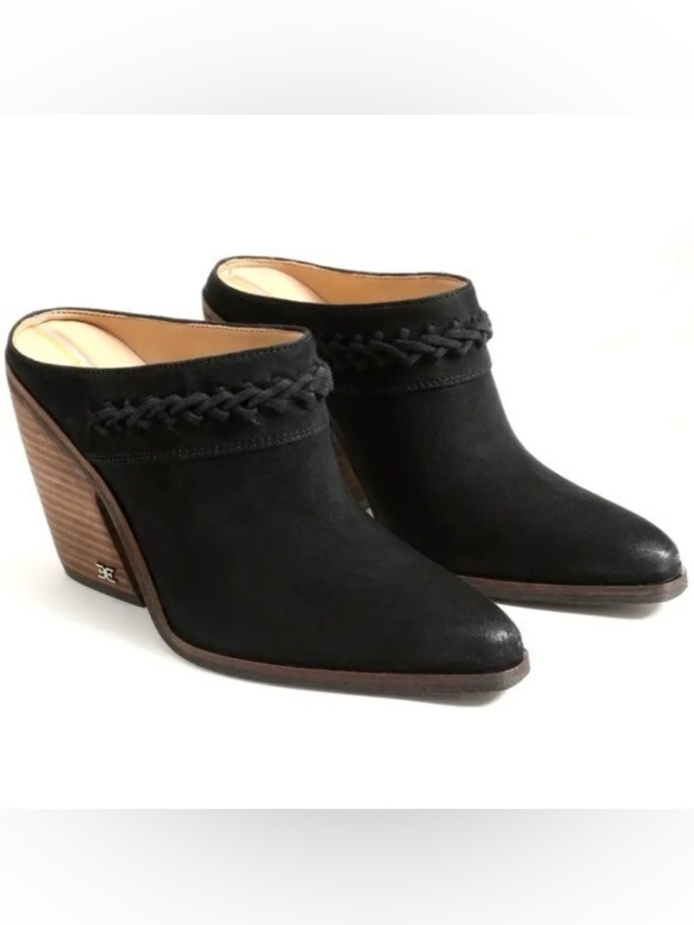 Sam Edelman Alison Western Black Suede Leather Heeled Mules Shoes Size 5 EUC